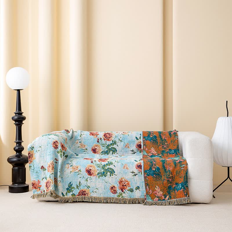 Trapunta in garza di cotone con nappa di rosa dipinta - image 2