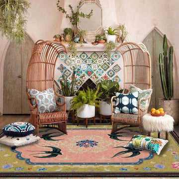 Tappeto antiscivolo vintage orientale con rondini - 61" x 96" - image 0