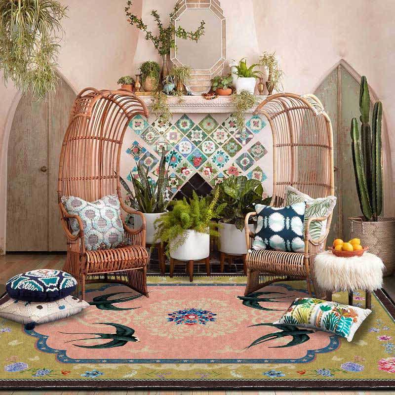 Tappeto antiscivolo vintage orientale con rondini - 61" x 96" - image 0