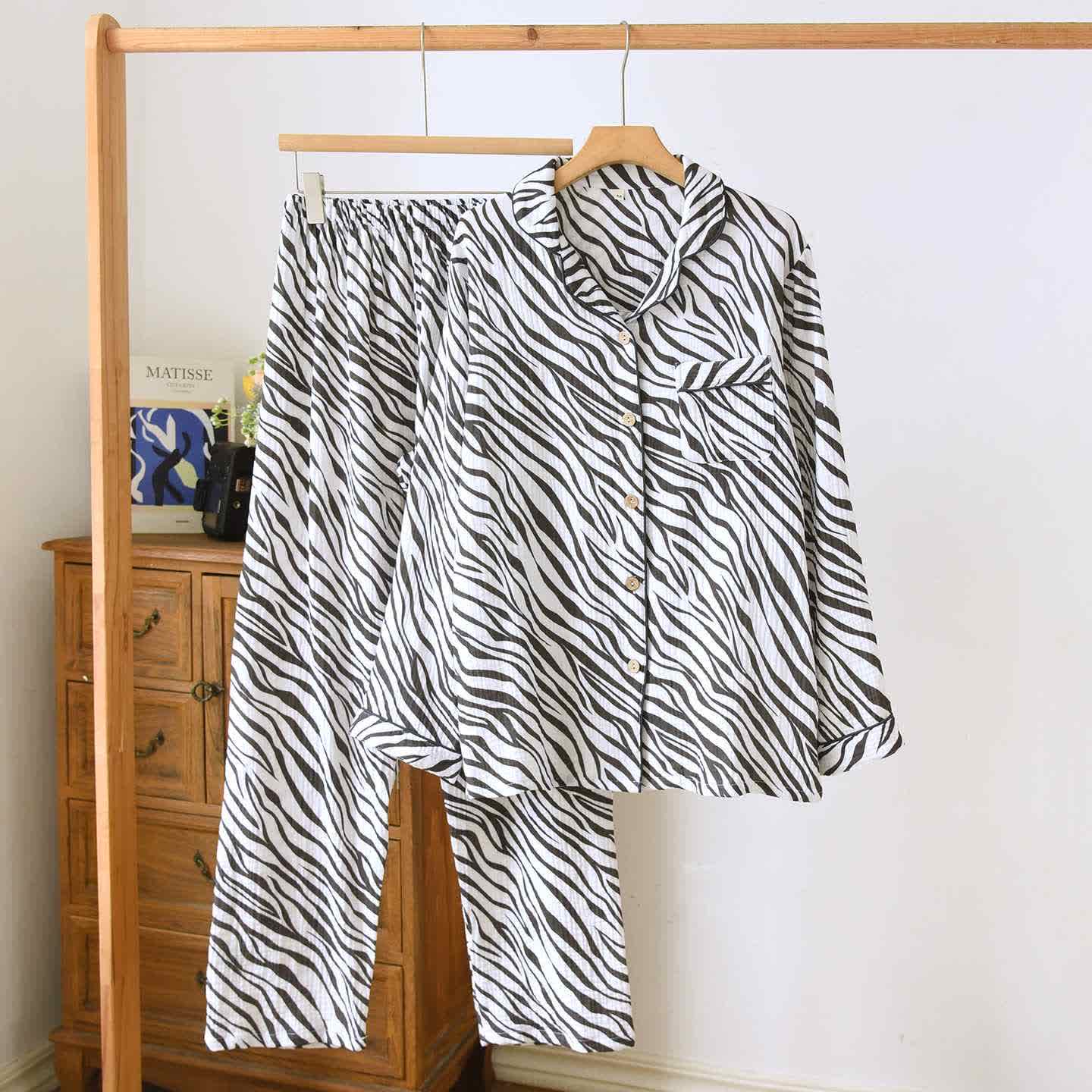 Pigiama moderno in garza di cotone a righe zebrate - XL - image 0