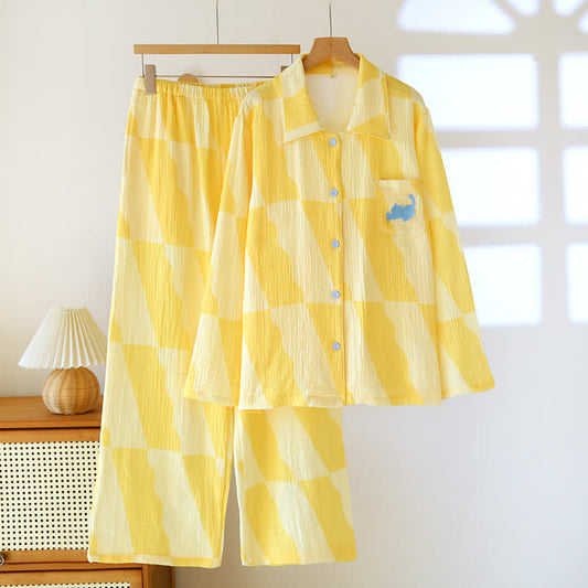 Pigiama in cotone a quadri con tasca per gatto - XL - image 0