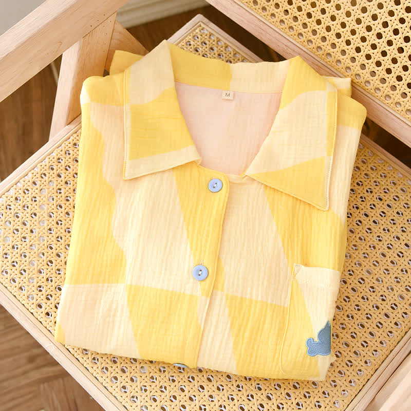 Pigiama in cotone a quadri con tasca per gatto - image 4