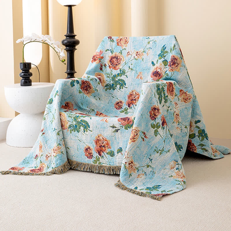 Trapunta in garza di cotone con nappa di rosa dipinta - image 1