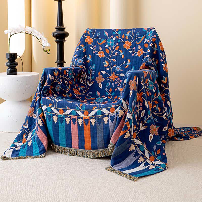 Trapunta reversibile con nappe in cotone floreale vintage - image 1