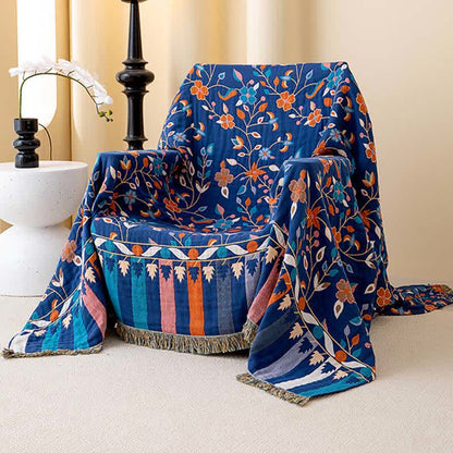 Trapunta reversibile con nappe in cotone floreale vintage - image 1