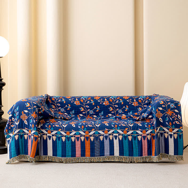 Trapunta reversibile con nappe in cotone floreale vintage - image 2