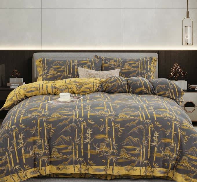 Set di biancheria da letto reversibile in garza di cotone con pianta di bambù (4 pezzi) - Grigio - Matrimoniale Grande - image 14