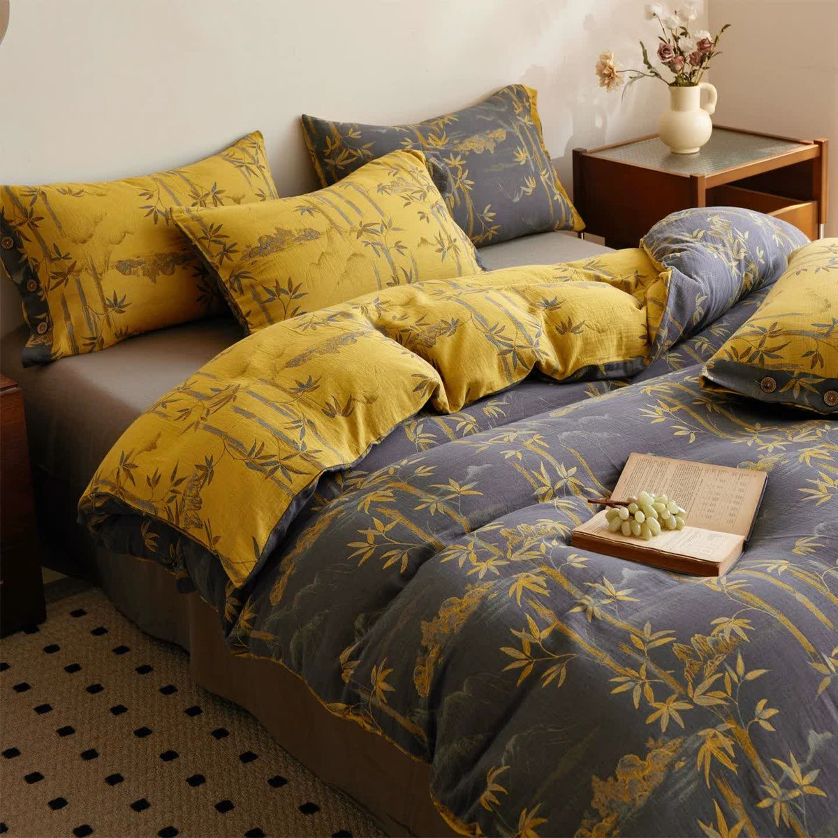 Set di biancheria da letto reversibile in garza di cotone con pianta di bambù (4 pezzi) - image 16