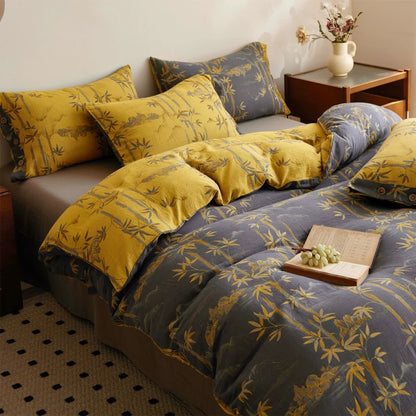 Set di biancheria da letto reversibile in garza di cotone con pianta di bambù (4 pezzi) - image 16