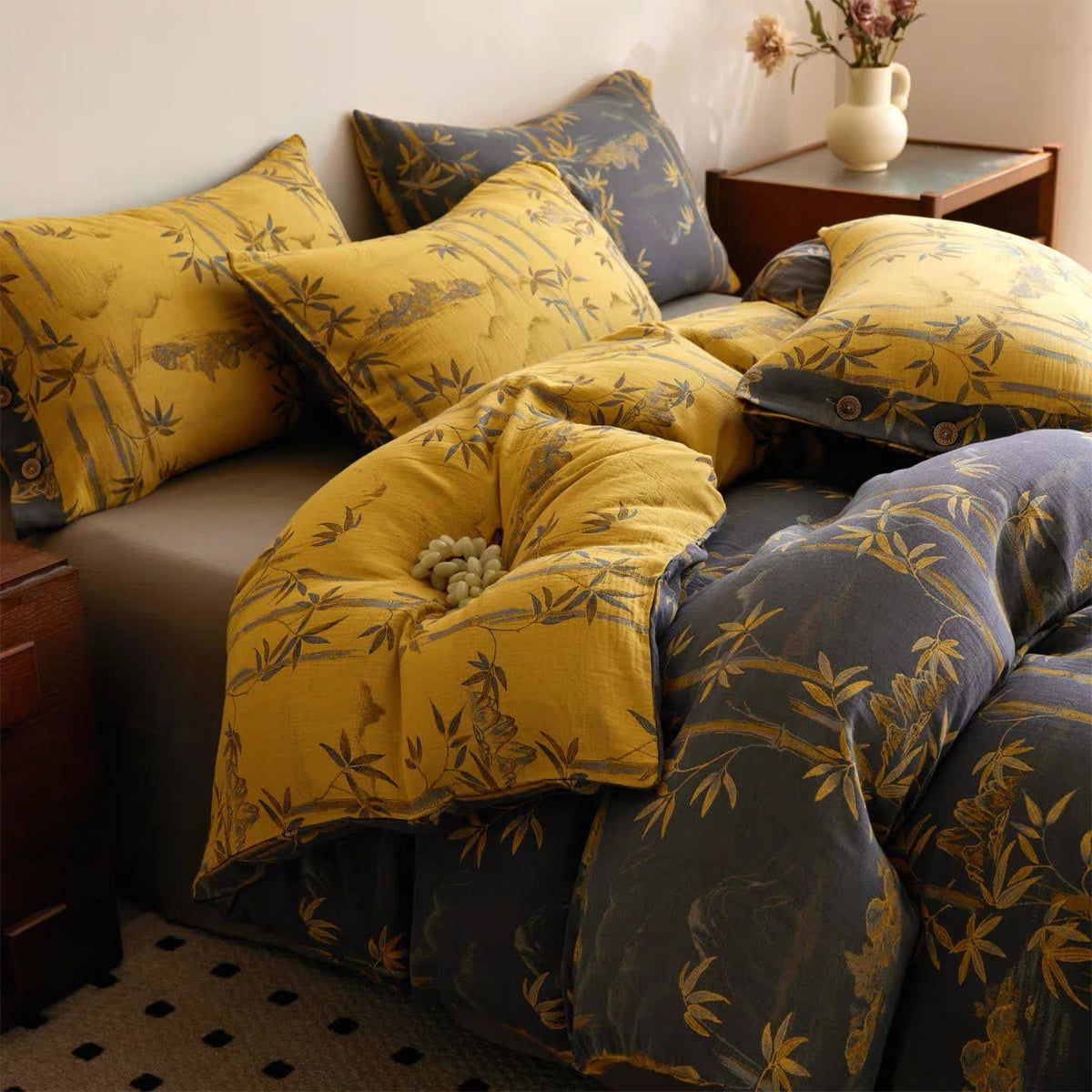Set di biancheria da letto reversibile in garza di cotone con pianta di bambù (4 pezzi) - image 15