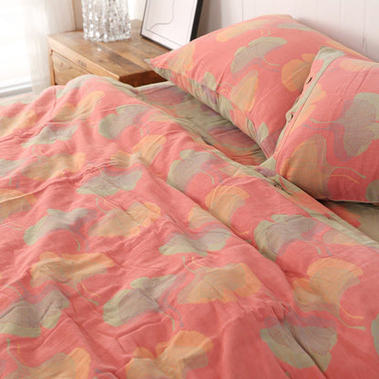 Set di biancheria da letto reversibile in cotone con foglie di ginkgo (4 pezzi) - Rosa - Set di biancheria da letto - Matrimoniale - image 6