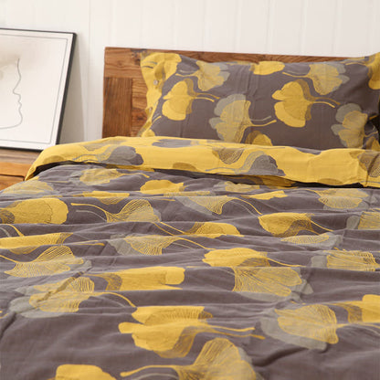 Set di biancheria da letto reversibile in cotone con foglie di ginkgo (4 pezzi) - image 2