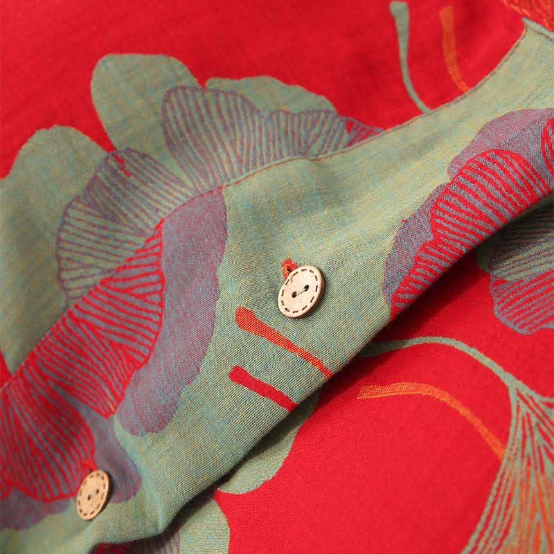 Set di biancheria da letto reversibile in cotone con foglie di ginkgo (4 pezzi) - image 5