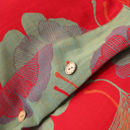 Set di biancheria da letto reversibile in cotone con foglie di ginkgo (4 pezzi) - image 5
