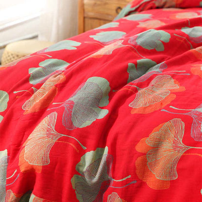 Set di biancheria da letto reversibile in cotone con foglie di ginkgo (4 pezzi) - image 4