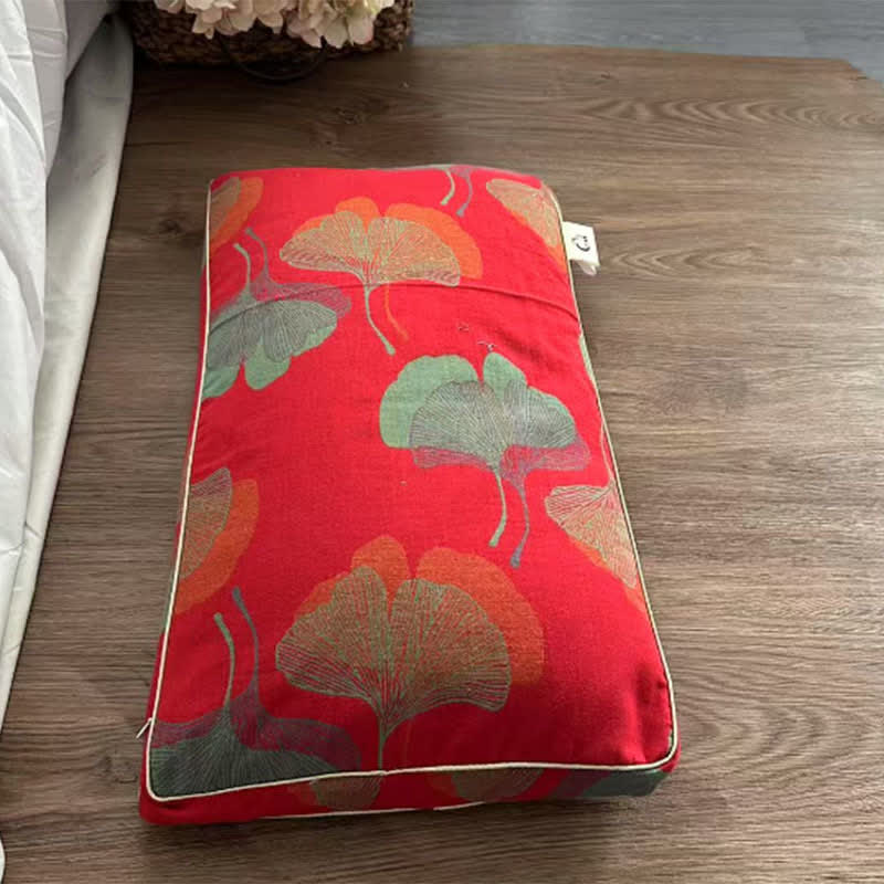 Federa in garza di cotone con foglie di ginkgo - 1 cuscino di grano saraceno - Rosso - 33 cm x 60 cm - image 0