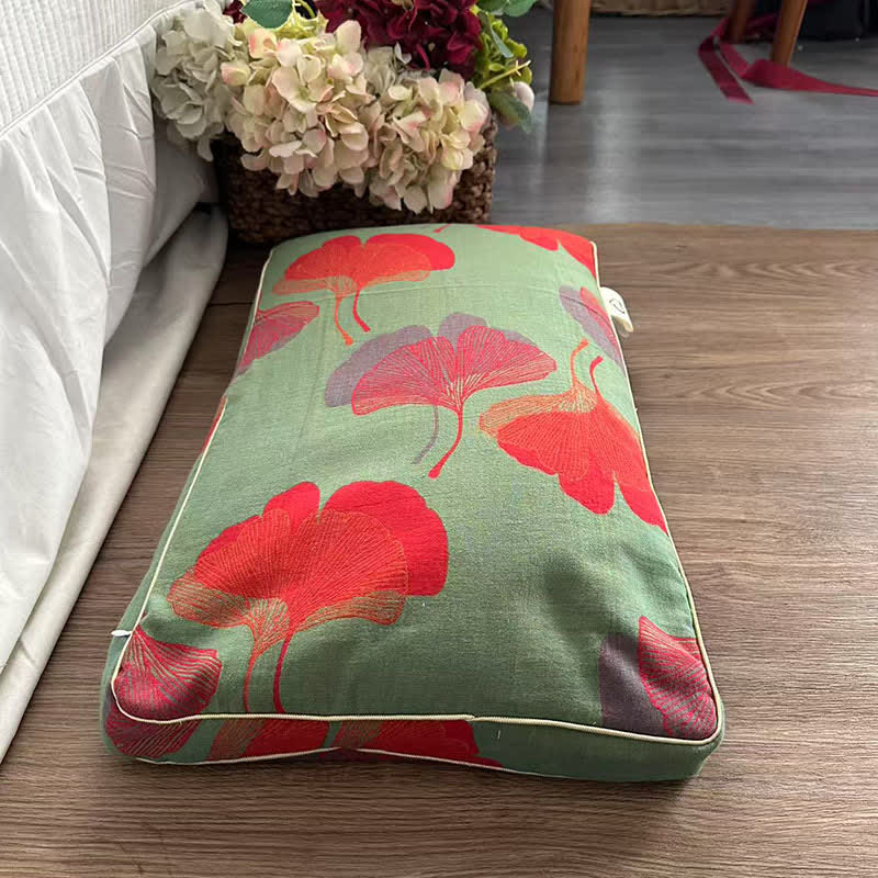 Federa in garza di cotone con foglie di ginkgo - 1 cuscino di grano saraceno - Verde - 33 cm x 60 cm - image 1