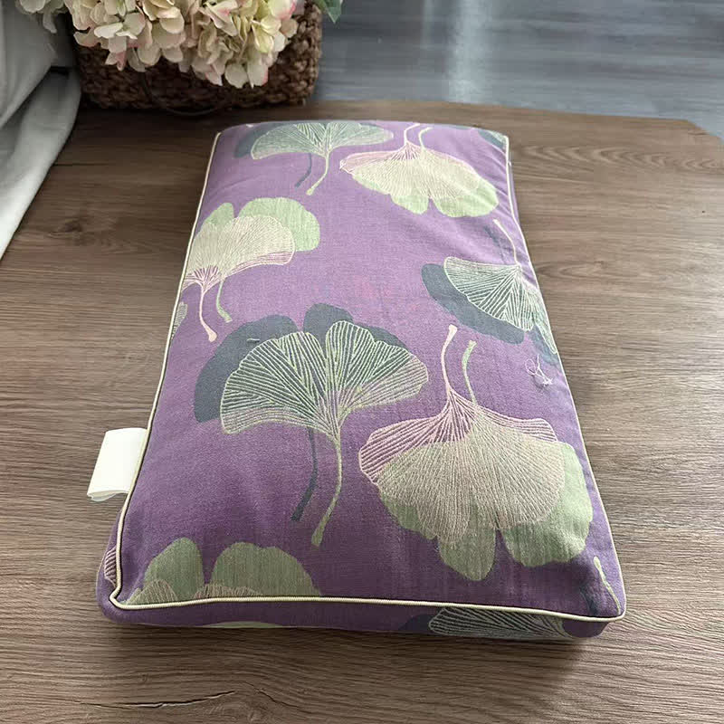 Federa in garza di cotone con foglie di ginkgo - 1 cuscino di grano saraceno - Viola scuro - 33 cm x 60 cm - image 4