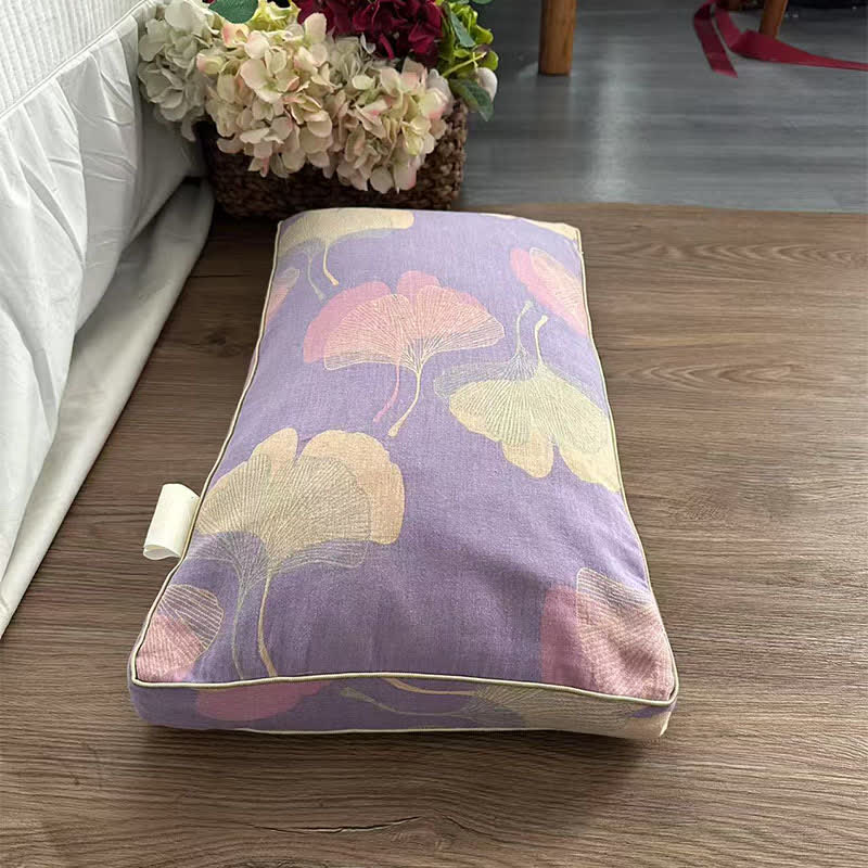 Federa in garza di cotone con foglie di ginkgo - 1 cuscino di grano saraceno - Viola chiaro - 33 cm x 60 cm - image 2