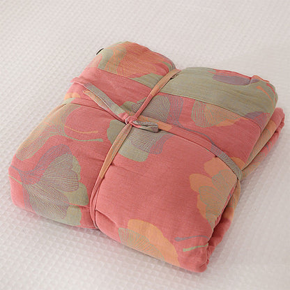 Copriletto in cotone con foglie di ginkgo naturale - Rosa - 2 federe - 48cm x 74cm - image 1