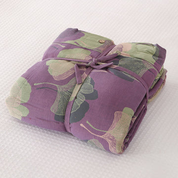 Copriletto in cotone con foglie di ginkgo naturale - Viola scuro - 2 federe - 48cm x 74cm - image 0