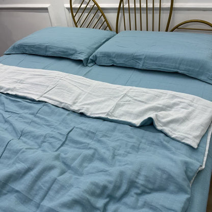 Biancheria da letto minimalista in garza di cotone reversibile - Blu e bianco - Set di biancheria da letto - Matrimoniale Grande - image 17