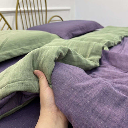 Biancheria da letto minimalista reversibile in garza di cotone - Viola e verde - Set di biancheria da letto - Matrimoniale Grande - image 4