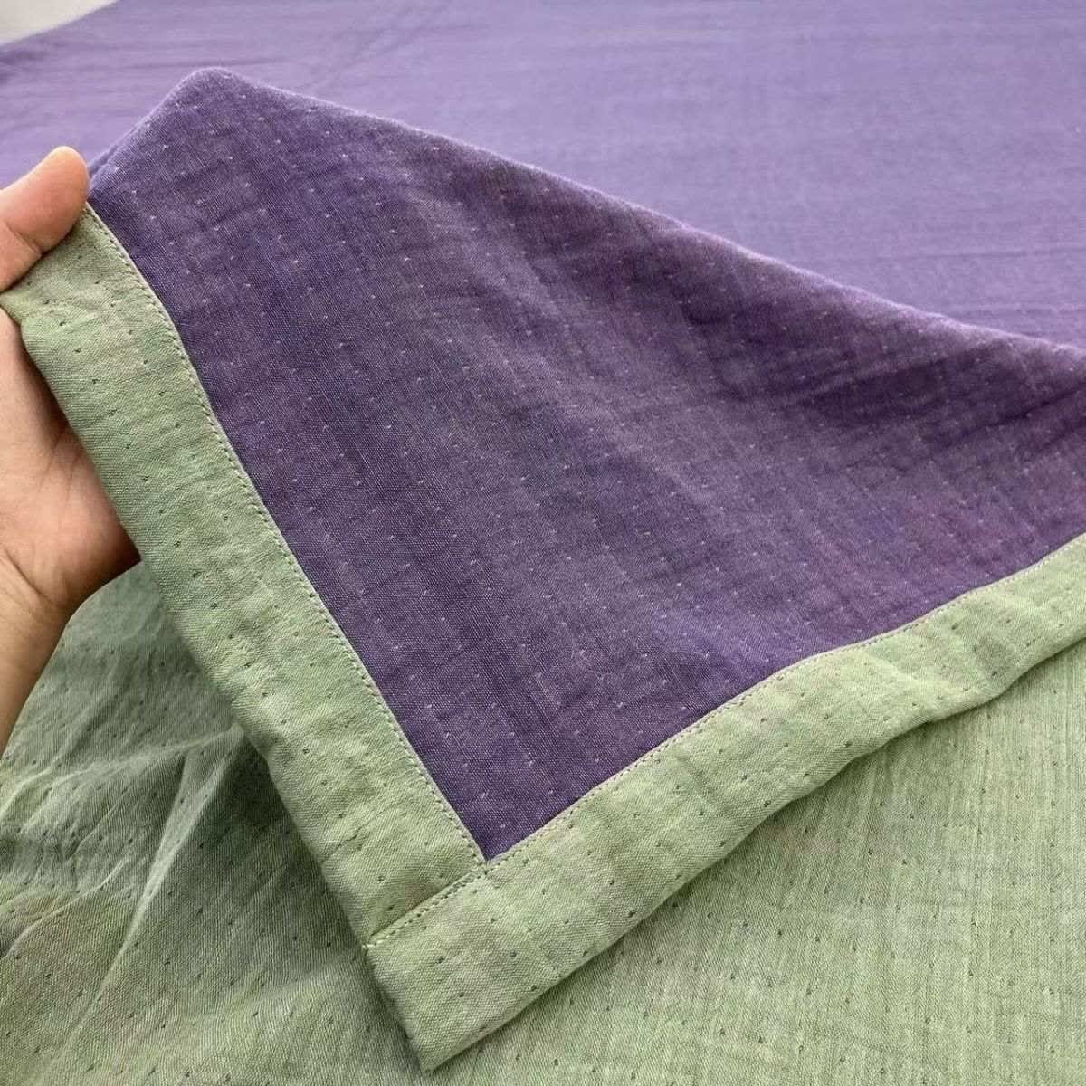 Biancheria da letto minimalista in garza di cotone reversibile - Viola e verde - Lenzuolo - Matrimoniale Grande - image 5