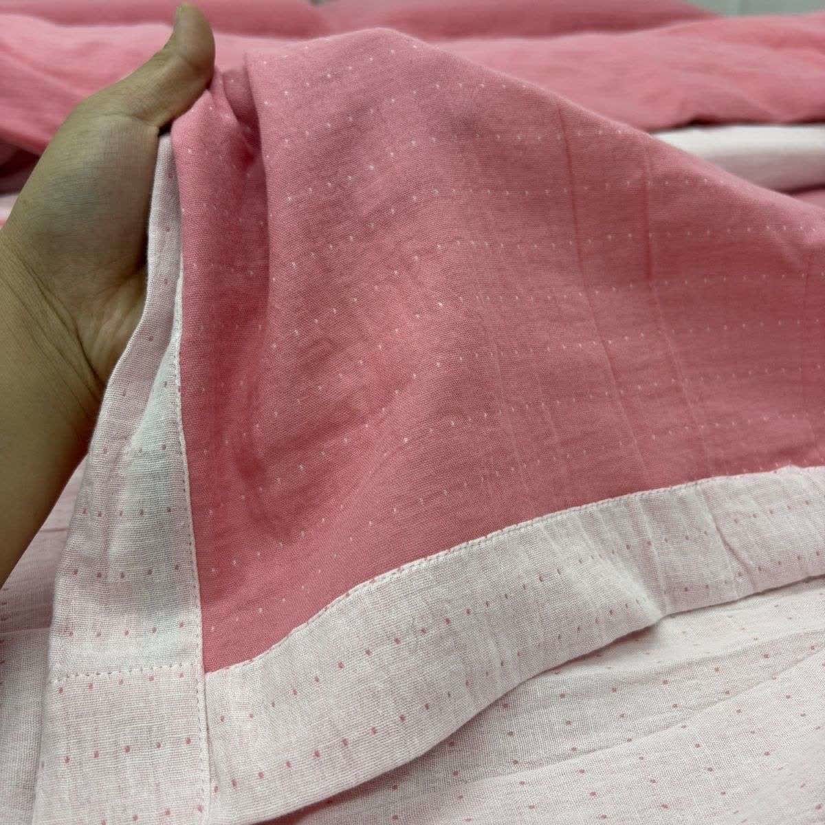 Biancheria da letto minimalista in garza di cotone reversibile - Rosa e bianco - Lenzuolo - Matrimoniale Grande - image 9