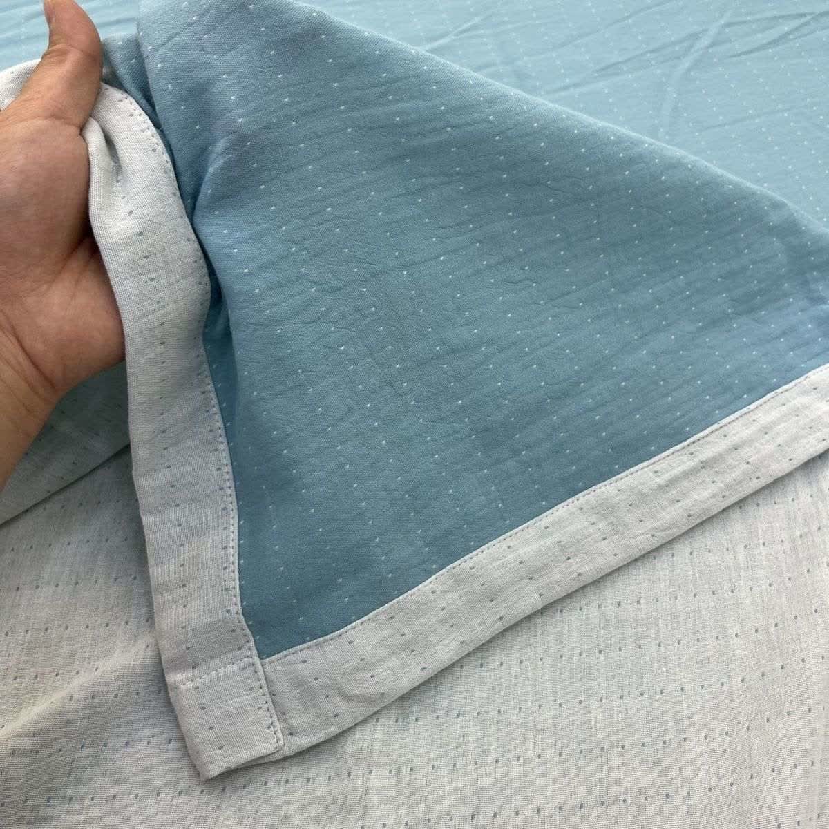 Biancheria da letto minimalista in garza di cotone reversibile - Blu e bianco - Lenzuolo - Matrimoniale Grande - image 18