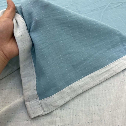 Biancheria da letto minimalista in garza di cotone reversibile - Blu e bianco - Lenzuolo - Matrimoniale Grande - image 18
