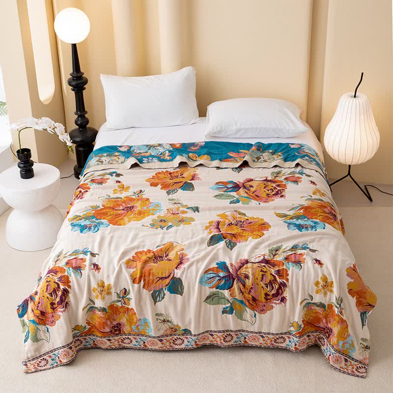 Lussuosa trapunta reversibile in cotone con fiori in fiore - Matrimoniale - image 0