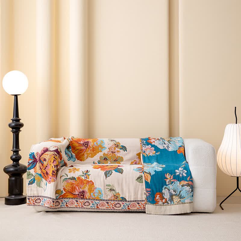 Lussuosa trapunta reversibile in cotone con fiori in fiore - image 4