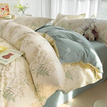 Set di biancheria da letto in cotone con stampa di foglie botaniche - Set di biancheria da letto - Matrimoniale Grande - image 0