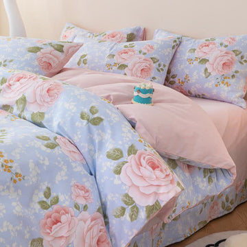 Elegante set di biancheria da letto in cotone rosa (4 pezzi) - Matrimoniale Grande - image 0