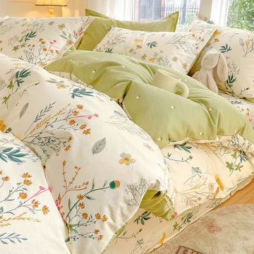 Delicato set di biancheria da letto in cotone con stampa a foglie - Set di biancheria da letto - Matrimoniale Grande - image 0