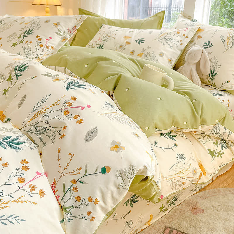Delicato set di biancheria da letto in cotone con stampa a foglie - Set di biancheria da letto - Matrimoniale Grande - image 0