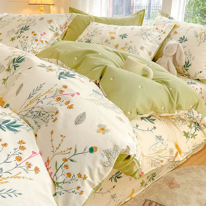 Delicato set di biancheria da letto in cotone con stampa a foglie - Set di biancheria da letto - Matrimoniale Grande - image 0