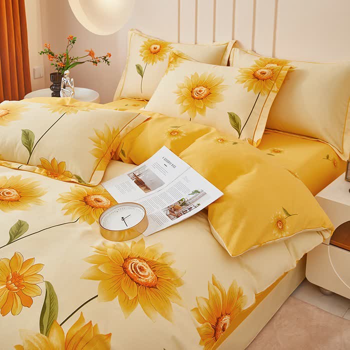 Set di biancheria da letto reversibile in cotone spazzolato con motivo girasole (4 pezzi) - Matrimoniale Grande - image 0