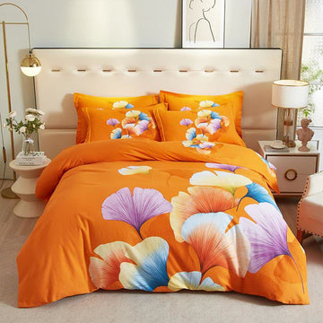 Biancheria da letto in cotone spazzolato con foglie di ginkgo arancione (4 pezzi) - Matrimoniale Grande - image 0