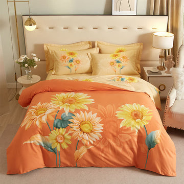 Biancheria da letto reversibile in cotone spazzolato girasole (4 pezzi) - Matrimoniale Grande - image 0