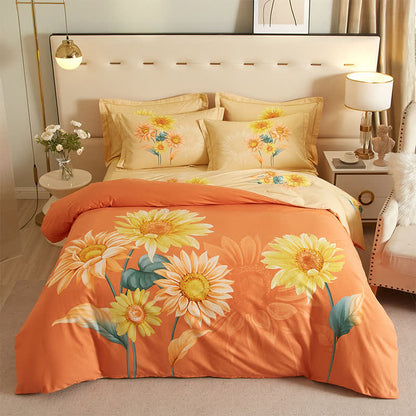 Biancheria da letto reversibile in cotone spazzolato girasole (4 pezzi) - Matrimoniale Grande - image 0