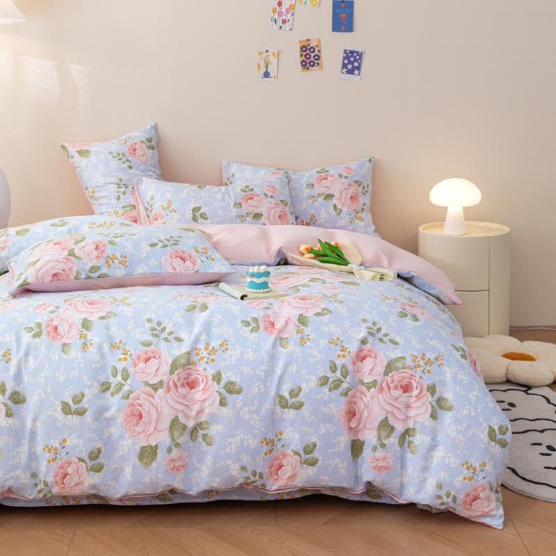 Elegante set di biancheria da letto in cotone rosa (4 pezzi) - image 1