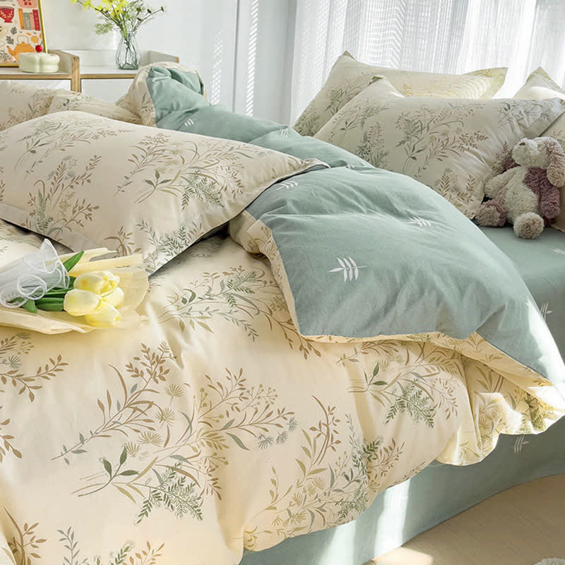 Set di biancheria da letto in cotone con stampa di foglie botaniche - image 5