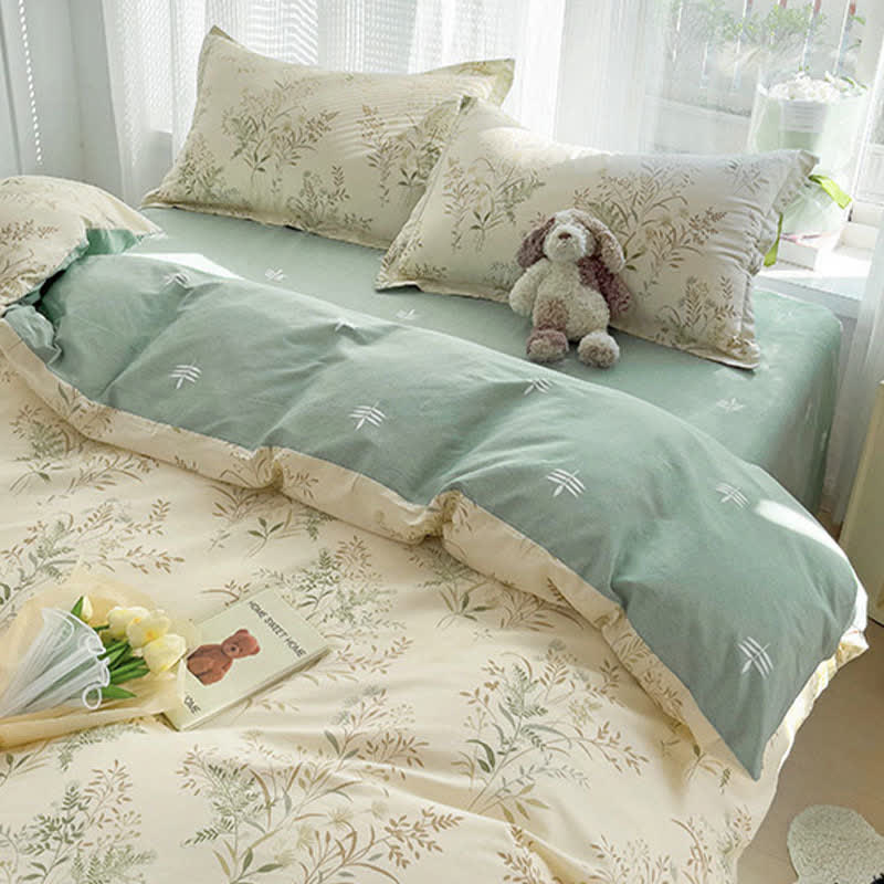 Set di biancheria da letto in cotone con stampa di foglie botaniche - image 3