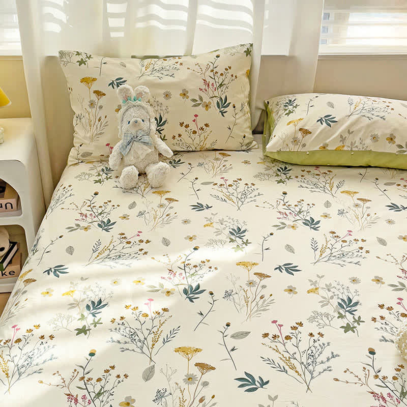 Delicato set di biancheria da letto in cotone con stampa a foglie - image 4