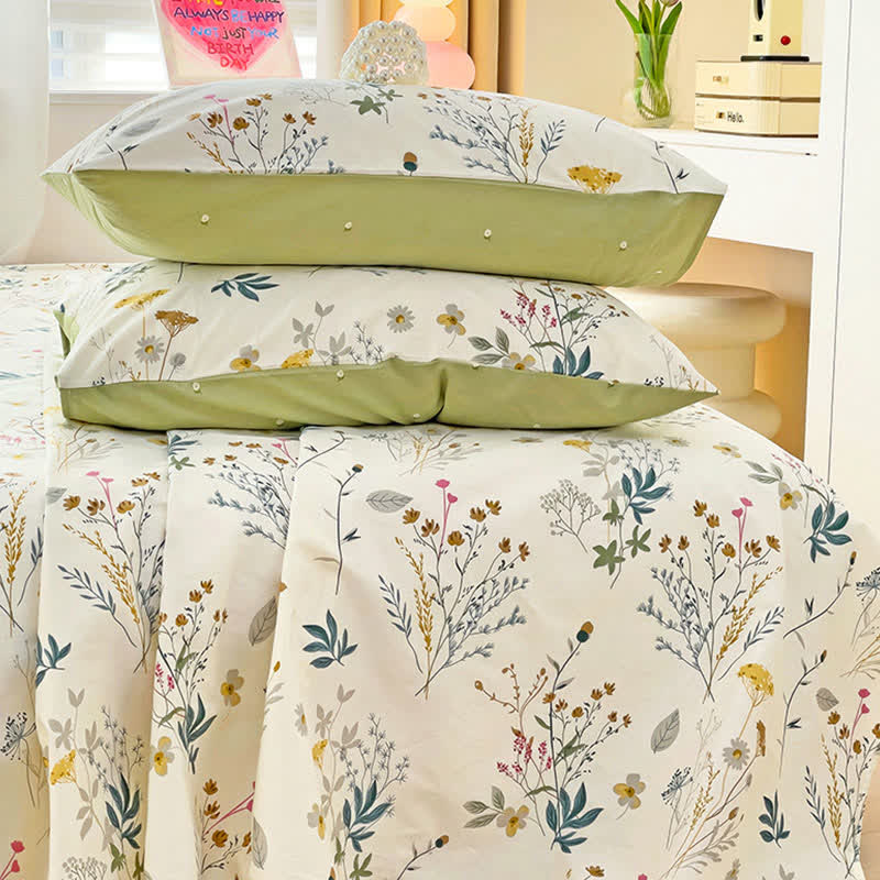 Delicato set di biancheria da letto in cotone con stampa a foglie - image 3