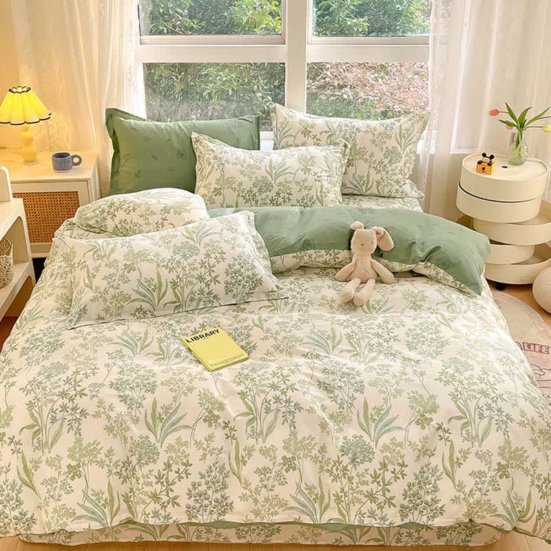 Set di biancheria da letto in cotone biologico con foglie botaniche (4 pezzi) - image 1