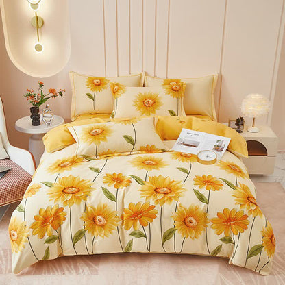 Set di biancheria da letto reversibile in cotone spazzolato con motivo girasole (4 pezzi) - image 2