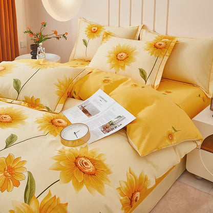 Set di biancheria da letto reversibile in cotone spazzolato con motivo girasole (4 pezzi) - image 5